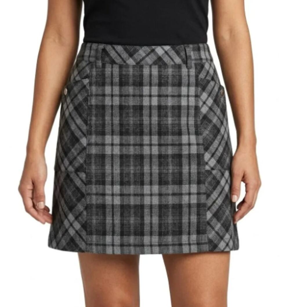 Eddie Bauer Mini Skirt Wool Blend Women 6 Black Gray Plaid Lined Preppy Academia